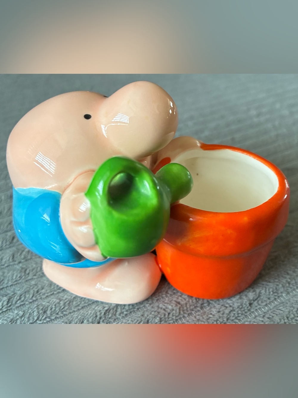 VTG Ziggy the Garden Gnome Ceramic Garden Decor Blue & Orange Figurine
